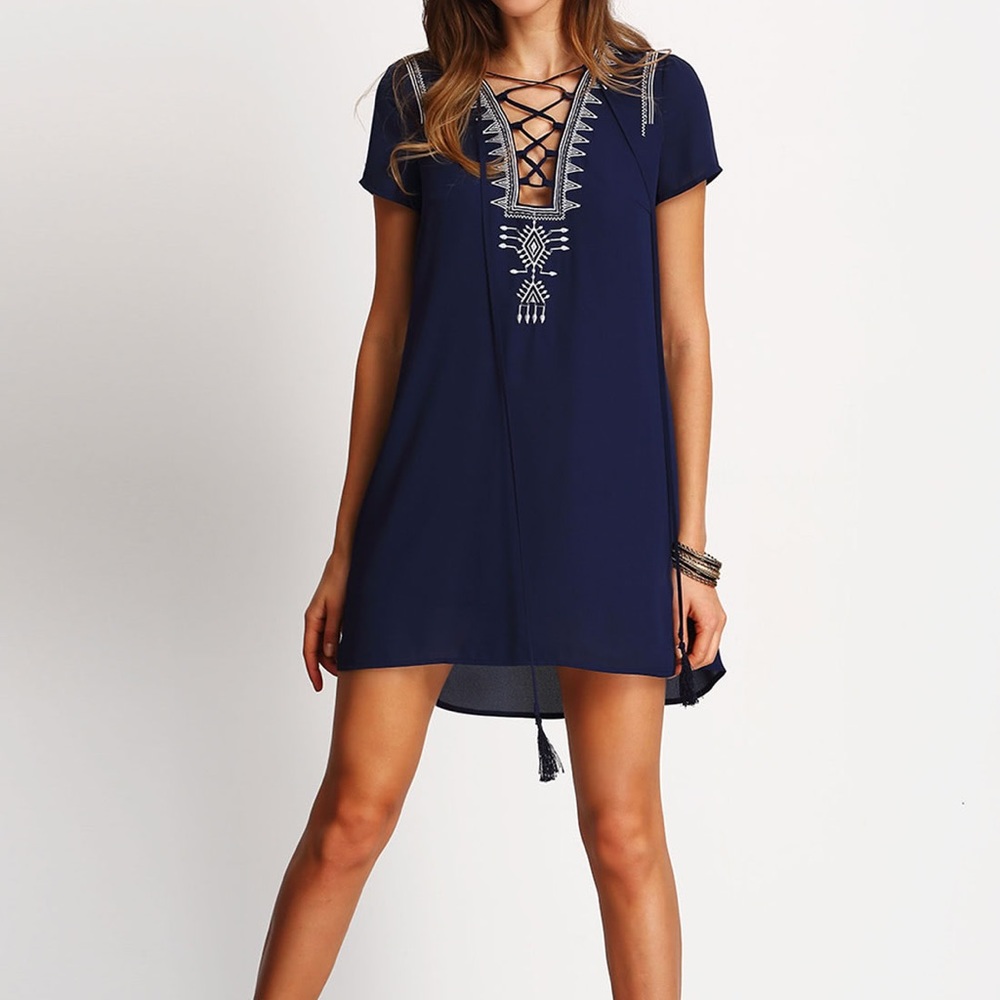 NWOT Blue Embroidered Dress